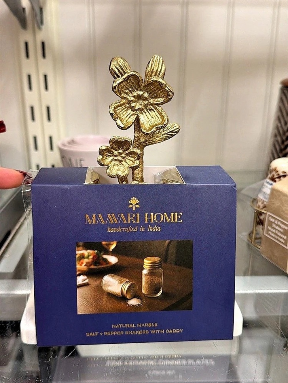 Natural Home Floral Candle Holder Gold Blue Like New